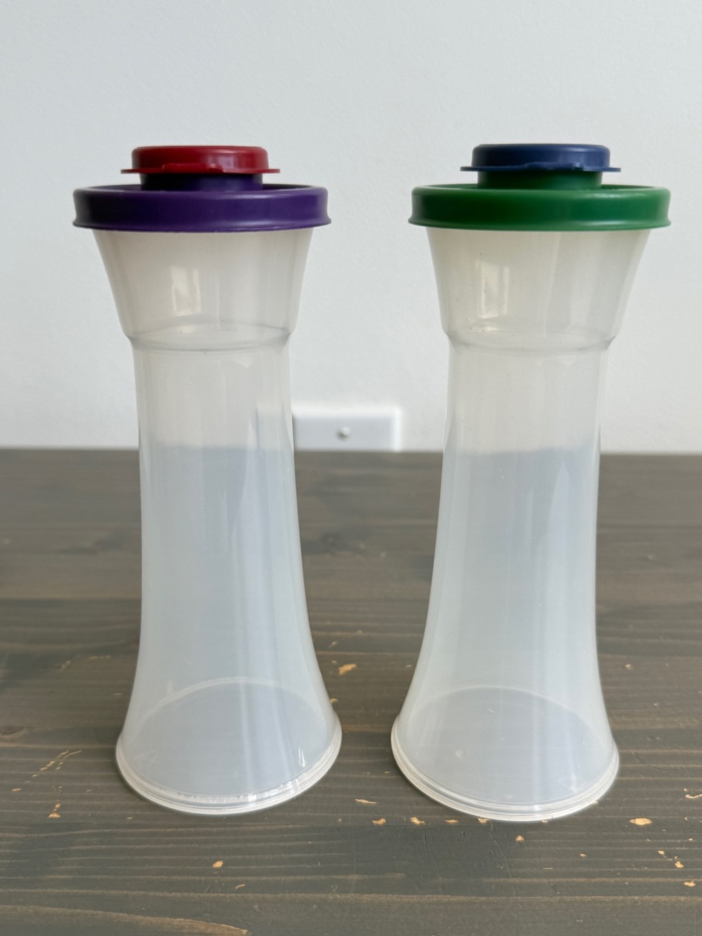 Vintage Tupperware hour glass salt & pepper shakers